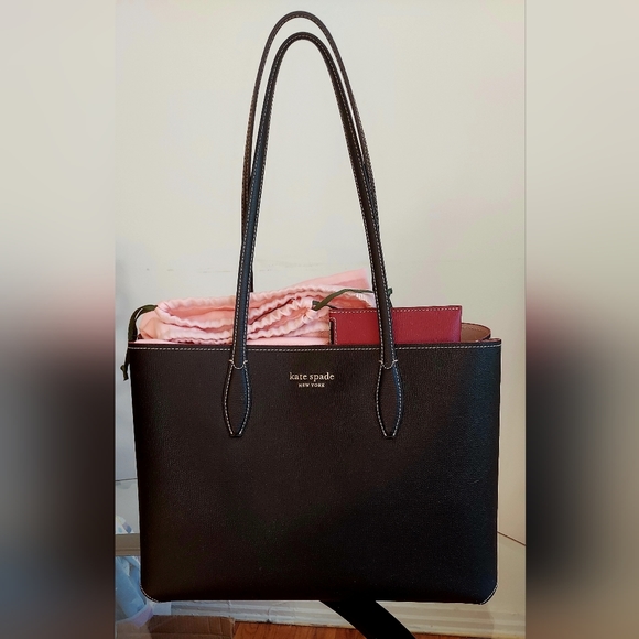 Kate Spade NWT large leather Tote w/detachable pouch - Picture 4 of 9